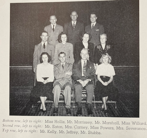 Harry Stubbs at his first teaching job (top row, far right). Major Edwards Yearbook, 1949