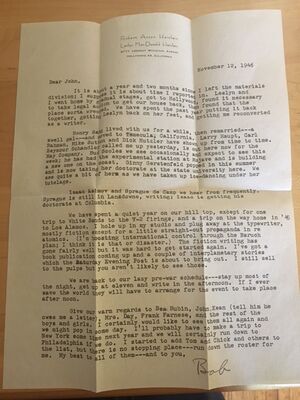 1946 Letter from Heinlein to John Hardecker (from the collection of Allison Phillips). Photo by Margaret Trebing